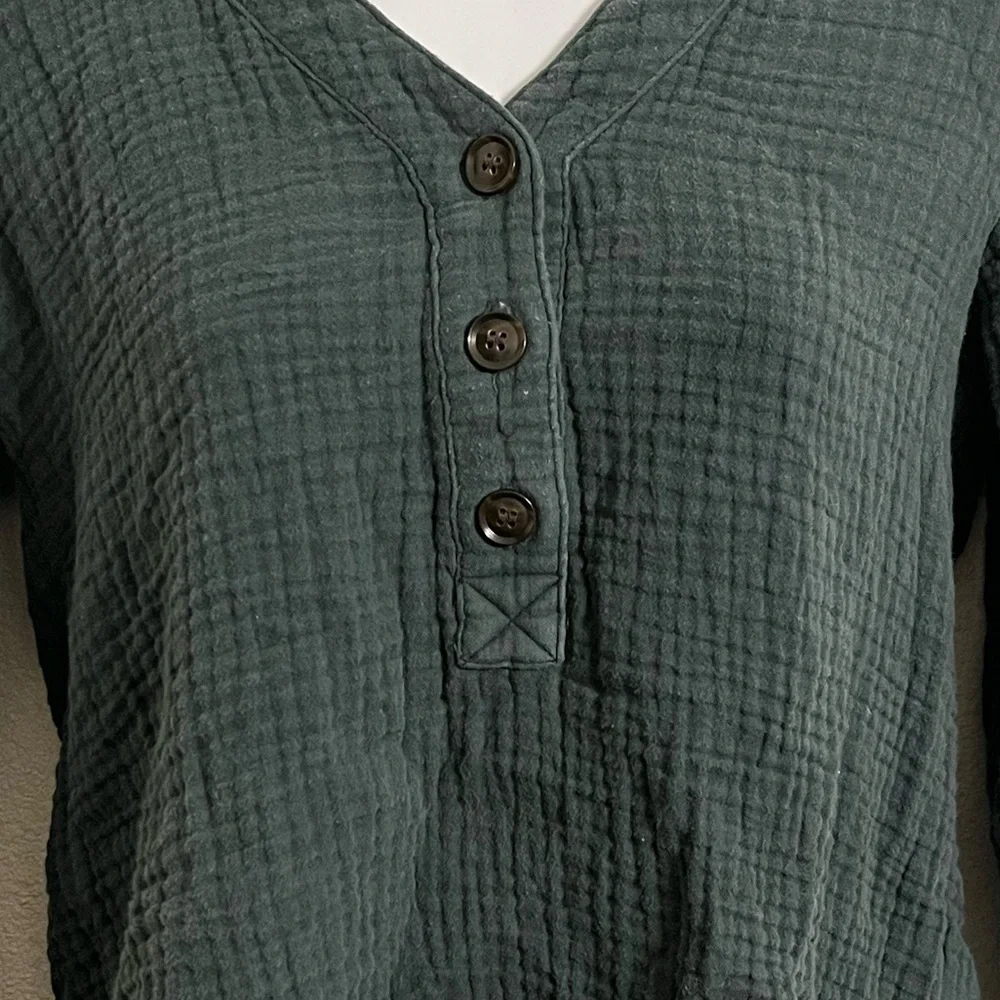 Madewell Dark Green Button-Up Blouse - Picture 5 of 10